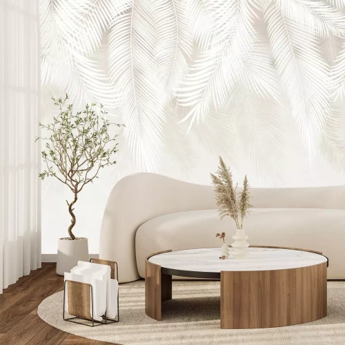 Fototapete Zarte Blätter in einer beigen Szenerie