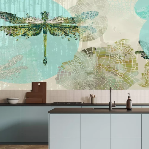 Fototapete Fliegende Libellen mit Aquarellakzenten Abstraktes Muster