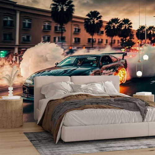 Fototapete Sportwagen auf einer Stadtstraße