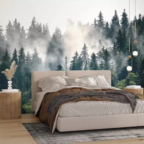 Fototapete Nebliges Berglandschaft unter Hellem Himmel