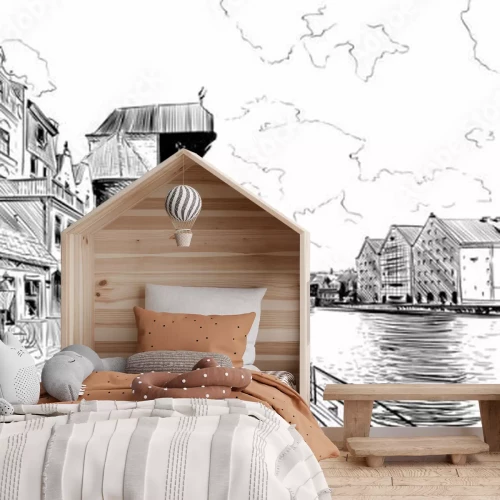 Fototapete Schwarz-weiß Architekturskizze