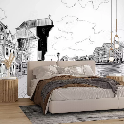 Fototapete Schwarz-weiß Architekturskizze