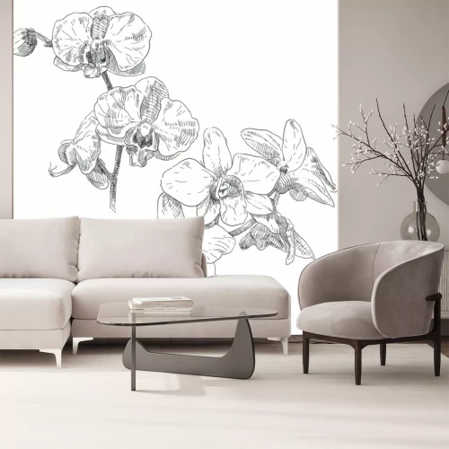 Sticker Orchideenzweige mit Blüten im Skizzenstil