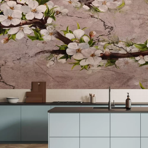 Fototapete Weiße Blüten auf Baumzweigen