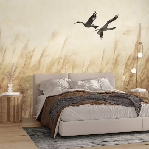 Fototapete Flock of birds flying .