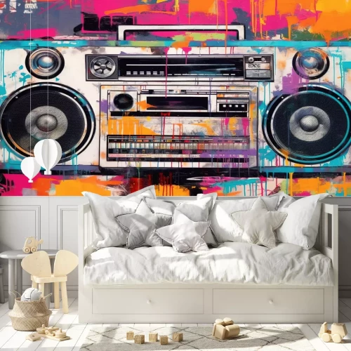 Fototapete Buntes Vintage-Radio im Pop-Art-Stil