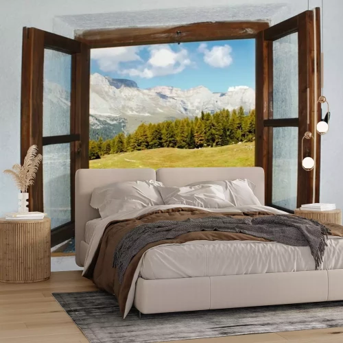 Fototapete Offenes holzfenster