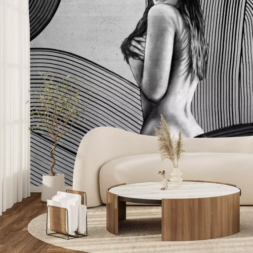 Fototapete Schwarz-weiße Zeichnung einer attraktiven Frau