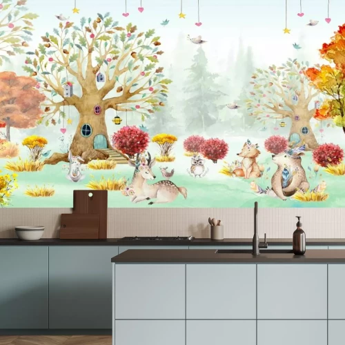 Fototapete Märchenhafter Wald mit wilden Tieren