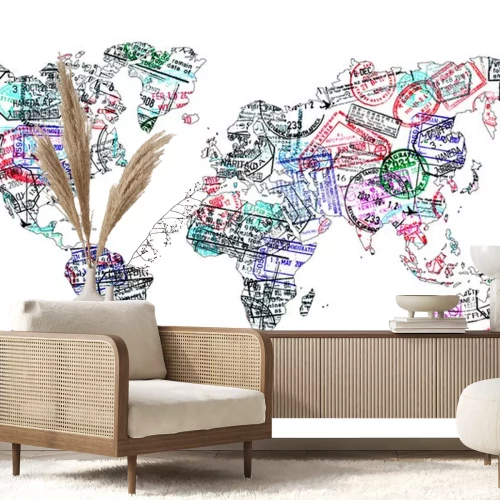 Sticker Carte du monde de Tampons Passeport, isolé