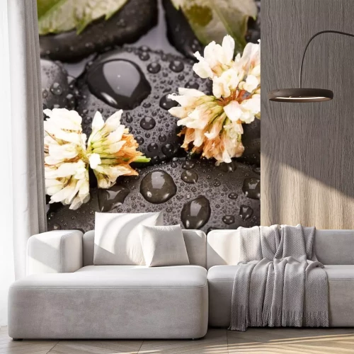 Sticker Zen-Steine ​​und Blätter mit Wassertropfen