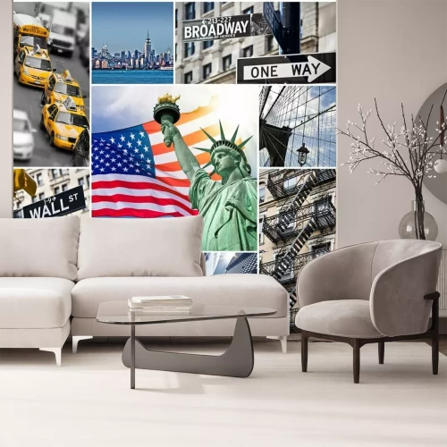 Sticker Eine Fotocollage mit Symbolen und Sehenswürdigkeiten New Yorks.
