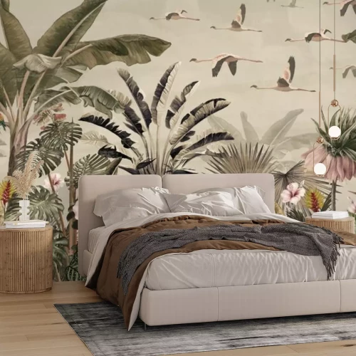 Fototapete Tropische Landschaft, Pflanzen und Exotische Vögel