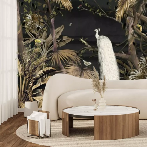 Fototapete Weißer Pfau unter Tropischen Pflanzen im Dschungel