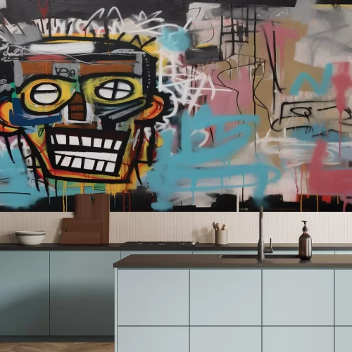 Fototapete Graffiti mit einem Gesicht an einer alten Wand