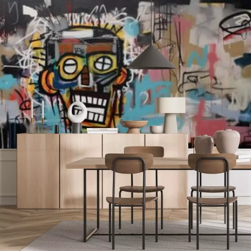 Fototapete Graffiti mit einem Gesicht an einer alten Wand