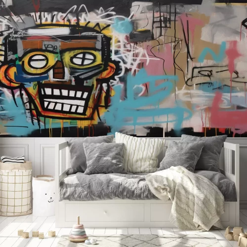 Fototapete Graffiti mit einem Gesicht an einer alten Wand