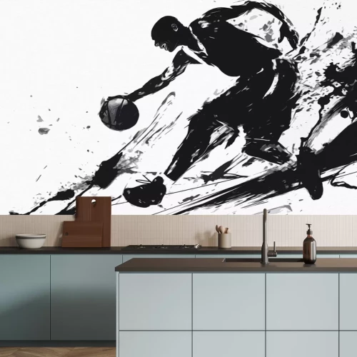 Fototapete Schwarze Aquarellzeichnung eines Basketballspielers