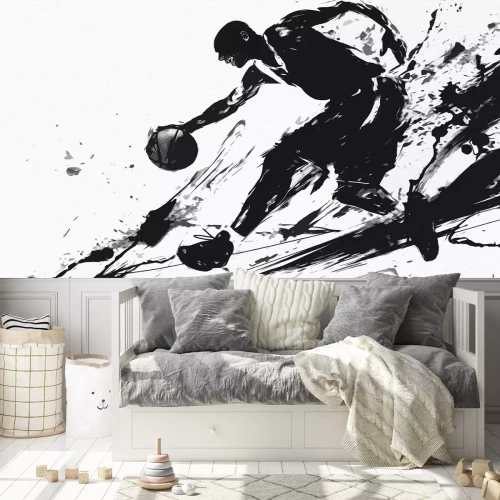 Fototapete Schwarze Aquarellzeichnung eines Basketballspielers
