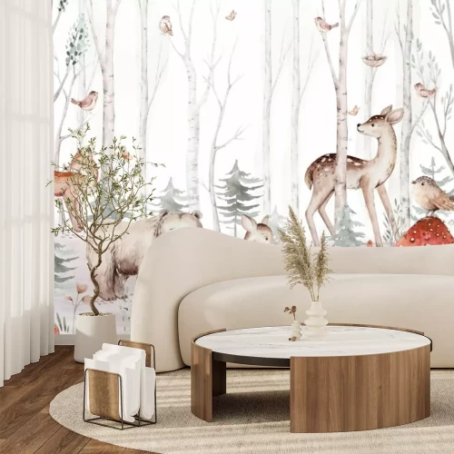 Fototapete Tiere in einem Aquarellwald