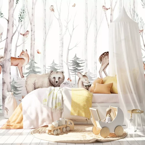 Fototapete Tiere in einem Aquarellwald