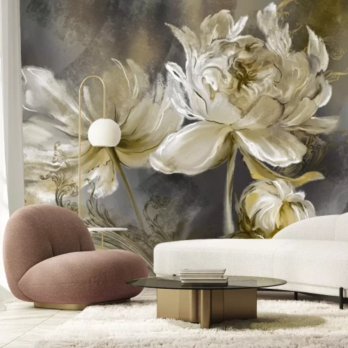 Fototapete Gemalte Blumen und Ornamente auf Beton