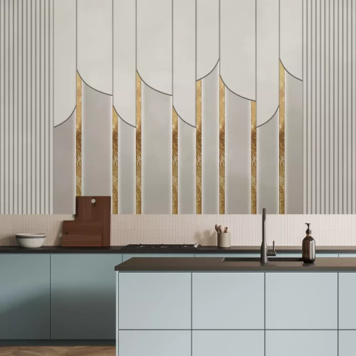 Fototapete Ein geometrisches 3D-Muster mit goldenen Elementen