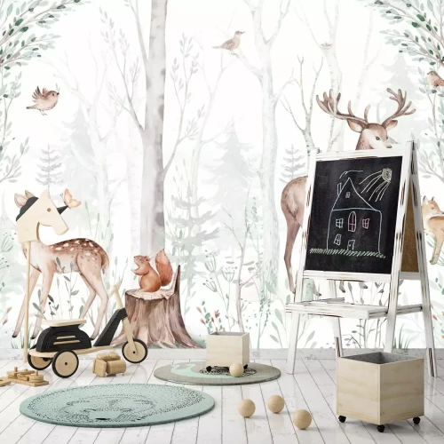 Fototapete Reh und Hirsch in einem malerischen Wald