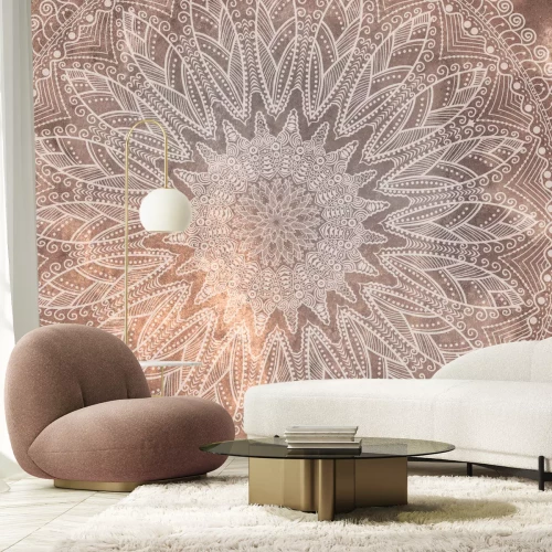 Fototapete Mandala auf Betonhintergrund in Mocha-Mousse-Farben