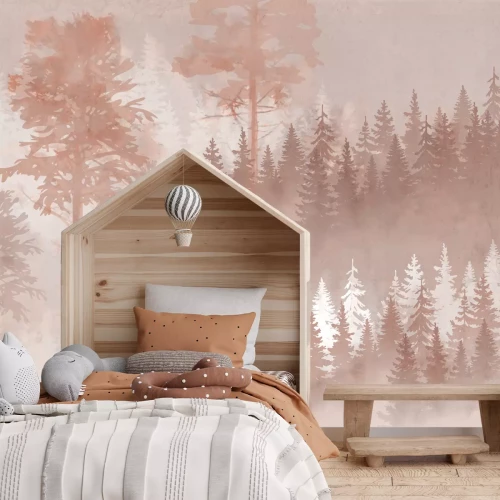 Fototapete Verschwommener Wald, Aquarell-Landschaft