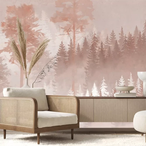 Fototapete Verschwommener Wald, Aquarell-Landschaft