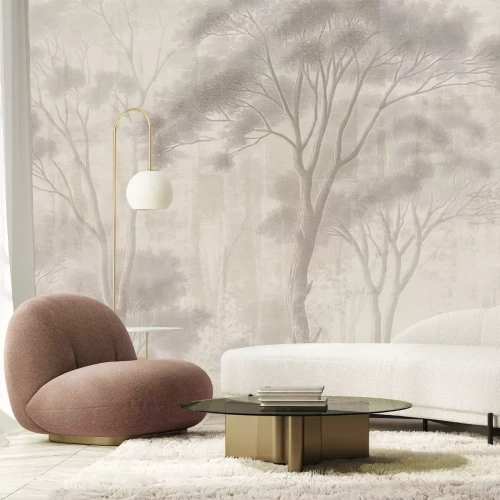 Fototapete Landschaft mit Bäumen in Beigetönen