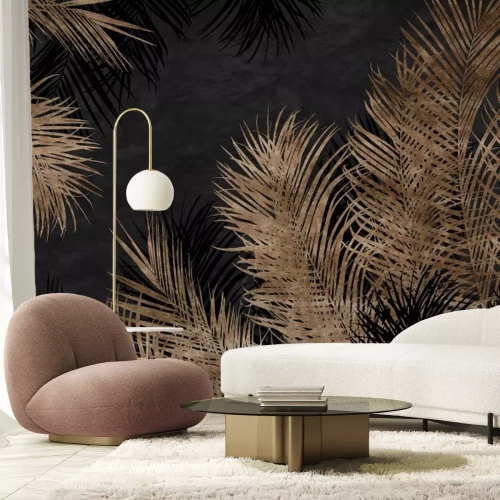 Fototapete Goldene Palmblätter, tropische Pflanzen, botanisches Muster
