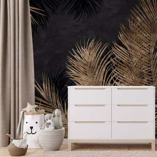 Fototapete Goldene Palmblätter, tropische Pflanzen, botanisches Muster