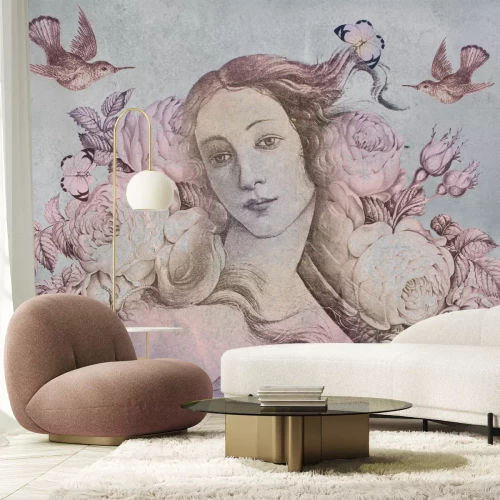 Fototapete Venus unter Blumen im Vintage-Stil