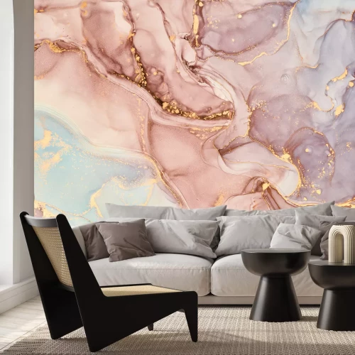 Fototapete Rosa Marmor mit Goldverzierungen
