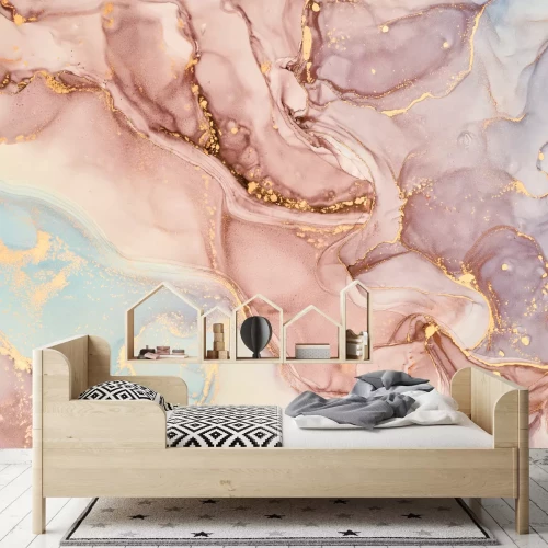 Fototapete Rosa Marmor mit Goldverzierungen