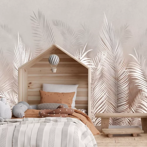 Fototapete Weiße Palmblätter auf beigem Hintergrund
