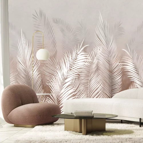 Fototapete Weiße Palmblätter auf beigem Hintergrund