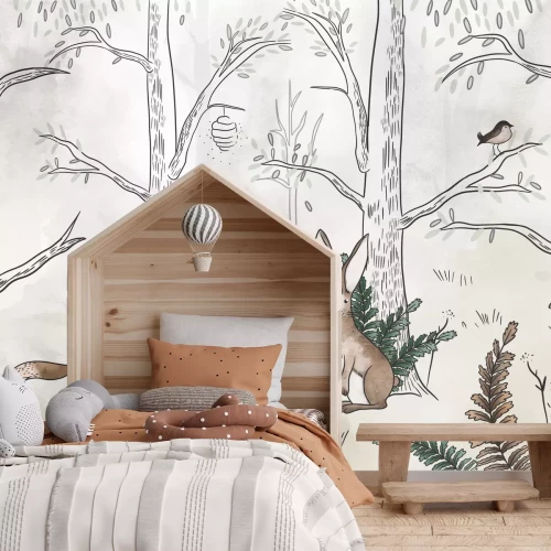 Fototapete Waldtiere Landschaft Wald Aquarell