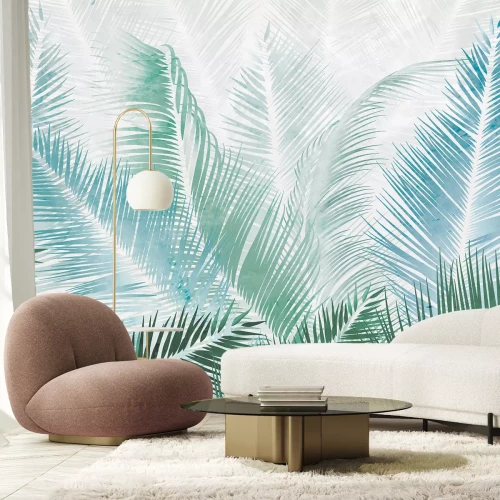 Fototapete Botanisches Muster blaue und grüne Palmblätter
