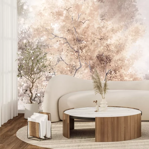 Fototapete Aquarellbäume auf beigem Hintergrund