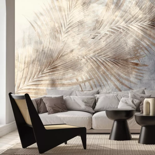 Fototapete Große Palmblätter auf strukturiertem Hintergrund