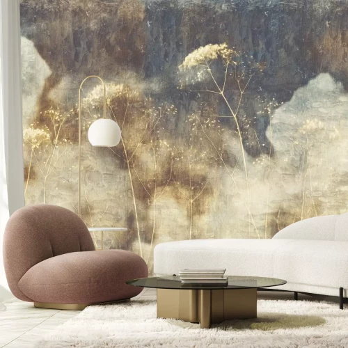 Fototapete Wildblumen und Wildpflanzen auf einem konkreten Loft-Hintergrund