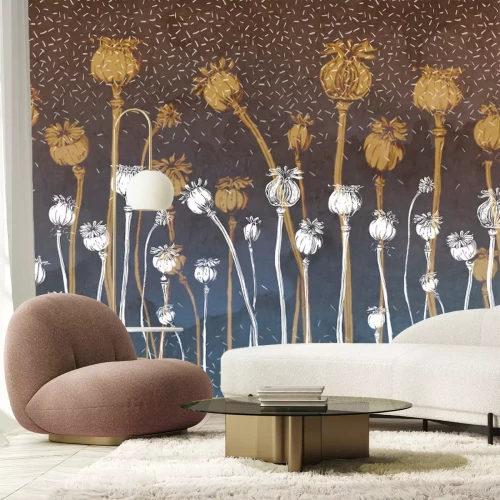 Fototapete Wildblumen auf dunklem Betongrund