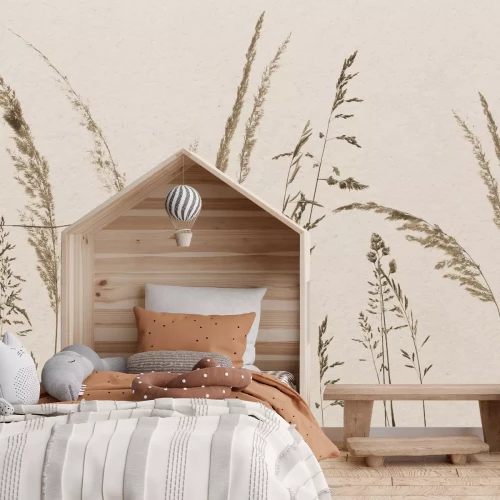 Fototapete Wildpflanzen auf beigem Hintergrund