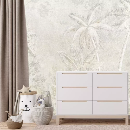 Fototapete Tropische Landschaft mit Palmen auf strukturiertem Hintergrund