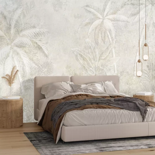 Fototapete Tropische Landschaft mit Palmen auf strukturiertem Hintergrund