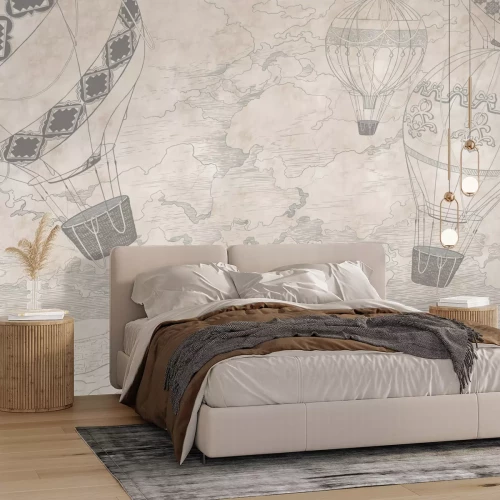 Fototapete Luftballons vor einem beigen Landschaftshintergrund