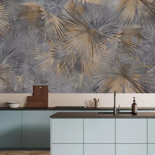 Fototapete Palmblätter auf grauem Betongrund